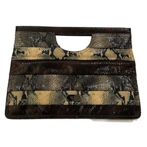 Vtg Y2K Nine West Faux Leather Snakeskin Clutch Purse Fold Over Envelope Handbag